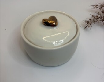 Seconds: Handmade porcelain ceramic heart treasure jar