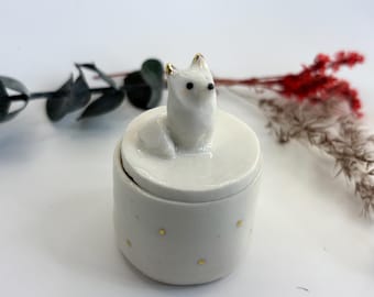 Handmade porcelain ceramic fox treasure jar