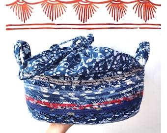 Storage Basket Organizer with a handle and drawstring closure with Indian fabric for home, office, bedroom, toys Small Medium Large