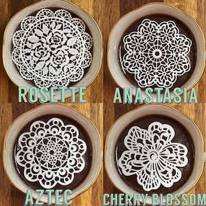 Choose 12 Sugar Doilies 2.5&quot; Assortment Edible Tea or Coffee Doilies Anastasia Aztec Rosette Cake Flower Christmas Stocking Stuffer
