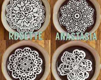 Choose 12 Sugar Doilies 2.5" Assortment Edible Tea or Coffee Doilies Anastasia Aztec Rosette Cake Flower Christmas Stocking Stuffer