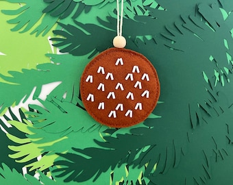 Minimalist Felt Christmas Ornament Handcrafted in Rust with Beaded Detail