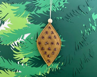 Minimalist Felt Christmas Ornament Handcrafted in Mustard Yellow with Beaded Detail