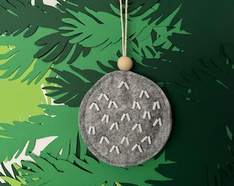 Minimalist Felt Christmas Ornament Handcrafted in Heather Grey with Beaded Detail
