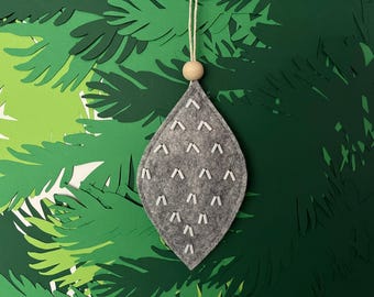 Minimalist Felt Christmas Ornament Handcrafted in Heather Grey with Beaded Detail