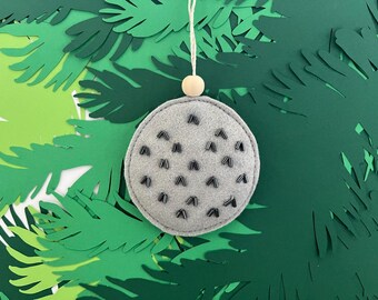 Minimalist Felt Christmas Ornament Handcrafted in Dove Grey with Beaded Detail