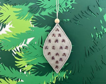 Minimalist Felt Christmas Ornament Handcrafted in Dove Grey with Beaded Detail