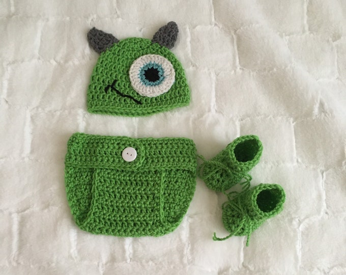 Handmade Crochet Monster Baby Outfit, Newborn Photo Prop