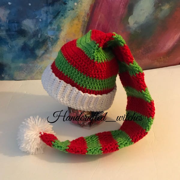 Crochet Elf hat for Christmas, Handmade beanie for the holidays, newborn- Adult size