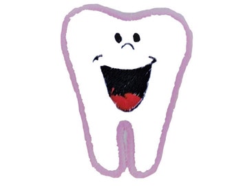 Smiling applique tooth design machine embroidery file instant download, 3 sizes