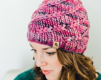 Mega Spun Instant PDF DOWNLOAD Knitting Pattern Super Bulky Beanie Chunky Knit Hat for the Family Multiple Size Options Unisex Baby to Adult