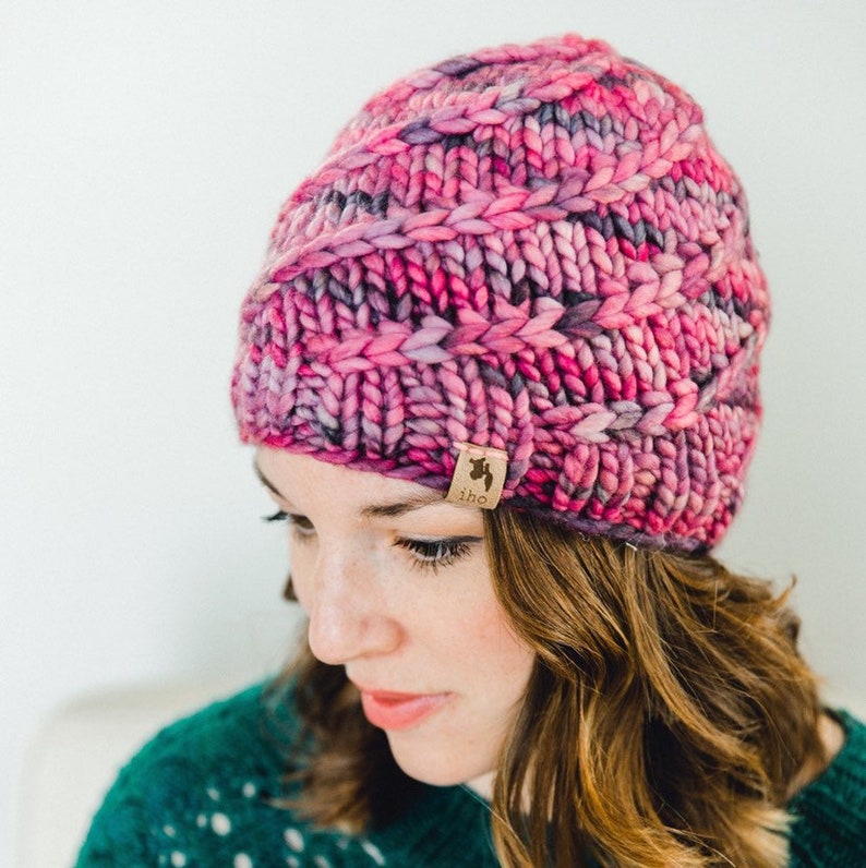 Mega Spun Instant PDF DOWNLOAD Knitting Pattern Super Bulky Beanie Chunky Knit Hat for the Family Multiple Size Options Unisex Baby to Adult image 1