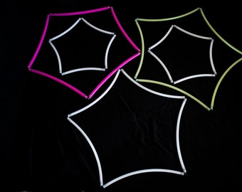 Handmade hoop, Hula hoop, collapsible pentagon shaped hoop, Raye of Rainn, pentagon,