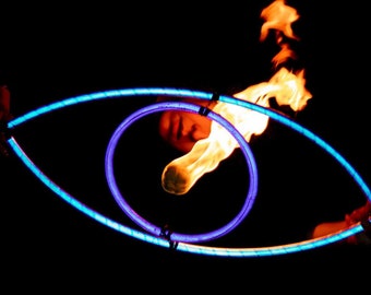 Handmade hoop, eye shaped hoop, Raye of Rainn, eyero gyro, gyroscope, fire hoop, hula hoop