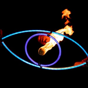 Handmade hoop, eye shaped hoop, Raye of Rainn, eyero gyro, gyroscope, fire hoop, hula hoop