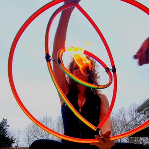 Handmade hoop, Raye of Rainn, shapes, Hula hoop, eye shaped hoop, Raye of Rainn, eyero gyro, gyroscope style eye with fire inside