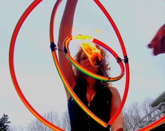 Handmade hoop, Raye of Rainn, shapes, Hula hoop, eye shaped hoop, Raye of Rainn, eyero gyro, gyroscope style eye with fire inside