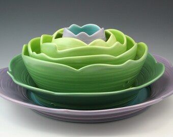 NESTING Serving Bowl set with the Chicago Flag design Easy to put away,a great Wedding Gift New Home Gift