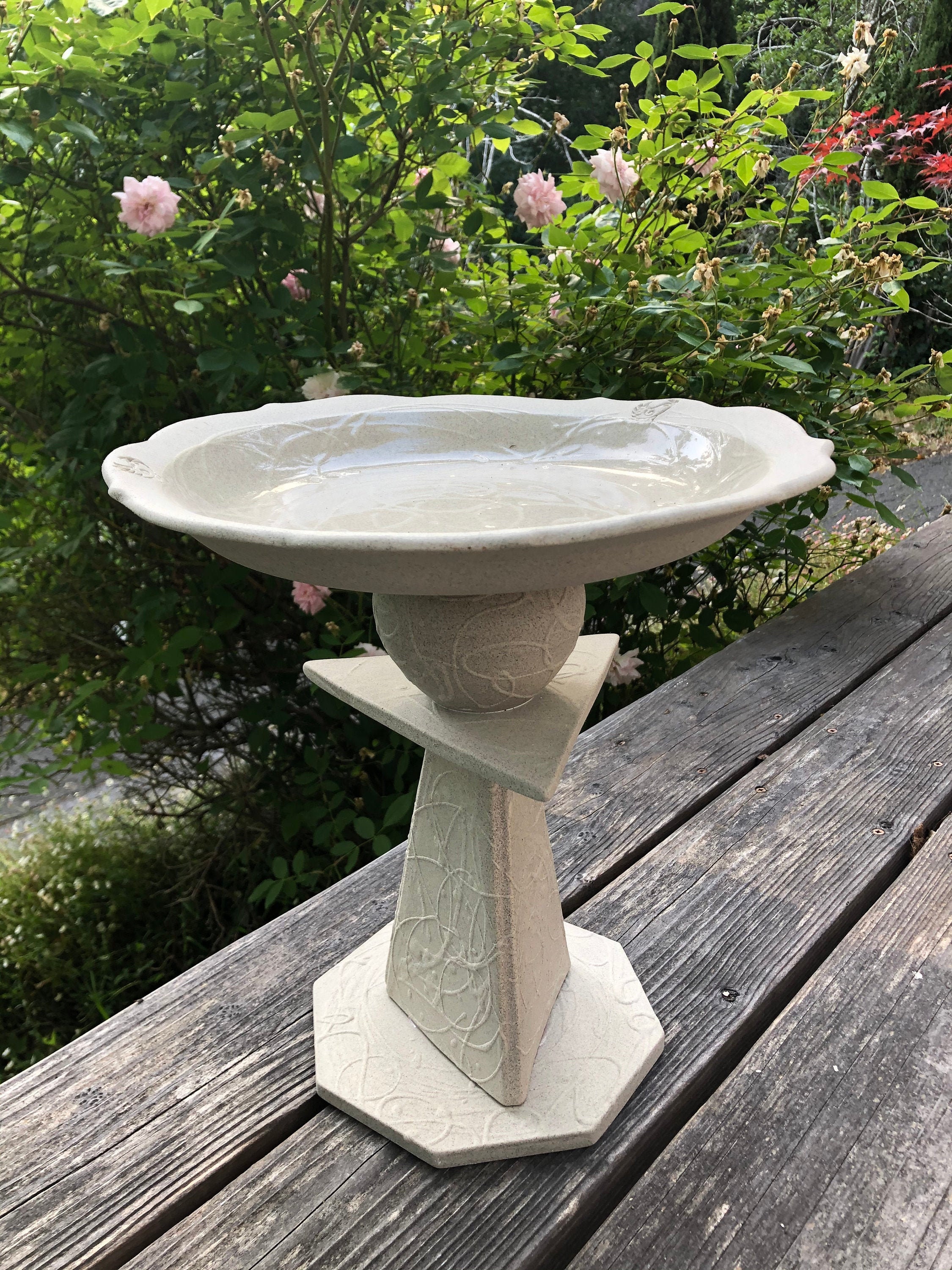 Birdbath Cake Plate Ceramic Tabletop Birdbath, Pedestal Cake Stand Etsy