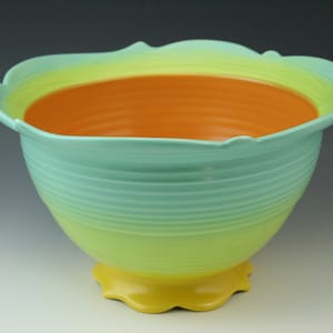 Pottery Bowl, ceramic handmade footed bowl, -&quot;Cactus Bowl- Peyote&quot;