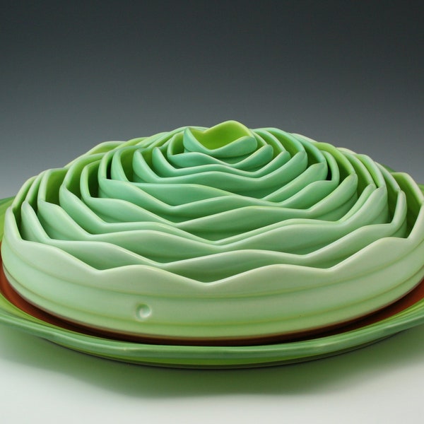 Amazing Fabulous Succulent Inspired Centerpiece Bowls, 12 piece handmade ceramic bowl set, fine art pottery - "Artichoke"