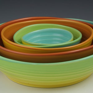 Pottery Bowl Set, 5 piece set, colorful handmade ceramic ,pottery bowl set - "Bahia Bowl Set- Summer"