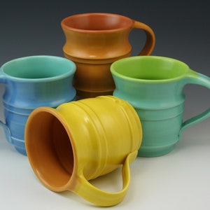 4 handmade pottery mugs, ceramic mugs set of four, lightweight mugs