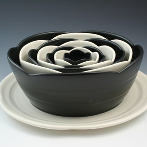 Minimalist Black and White Tuxedo BOWL SET, black and white, stylish 8 piece ceramic bowl set with platter