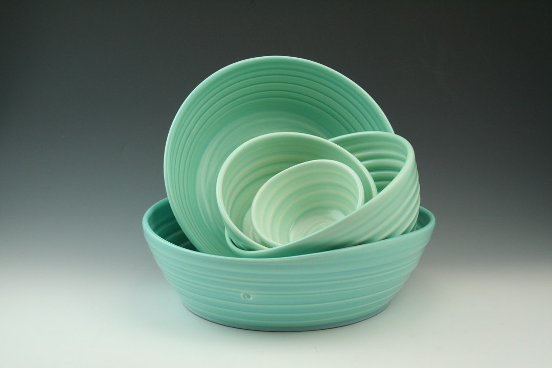 5 Piece Bowl Set, Handmade Pottery, Colorful Ceramic Bowls, Bahia Bowl