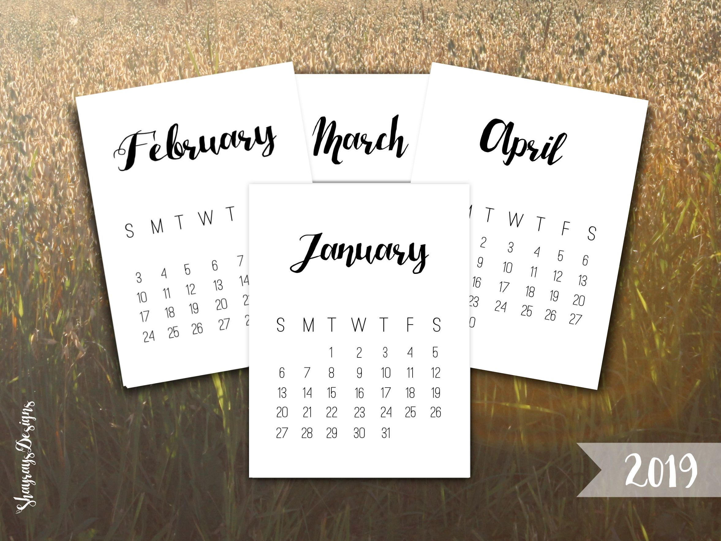 2019 calendar printable 3x4 journal cards desk calendar etsy