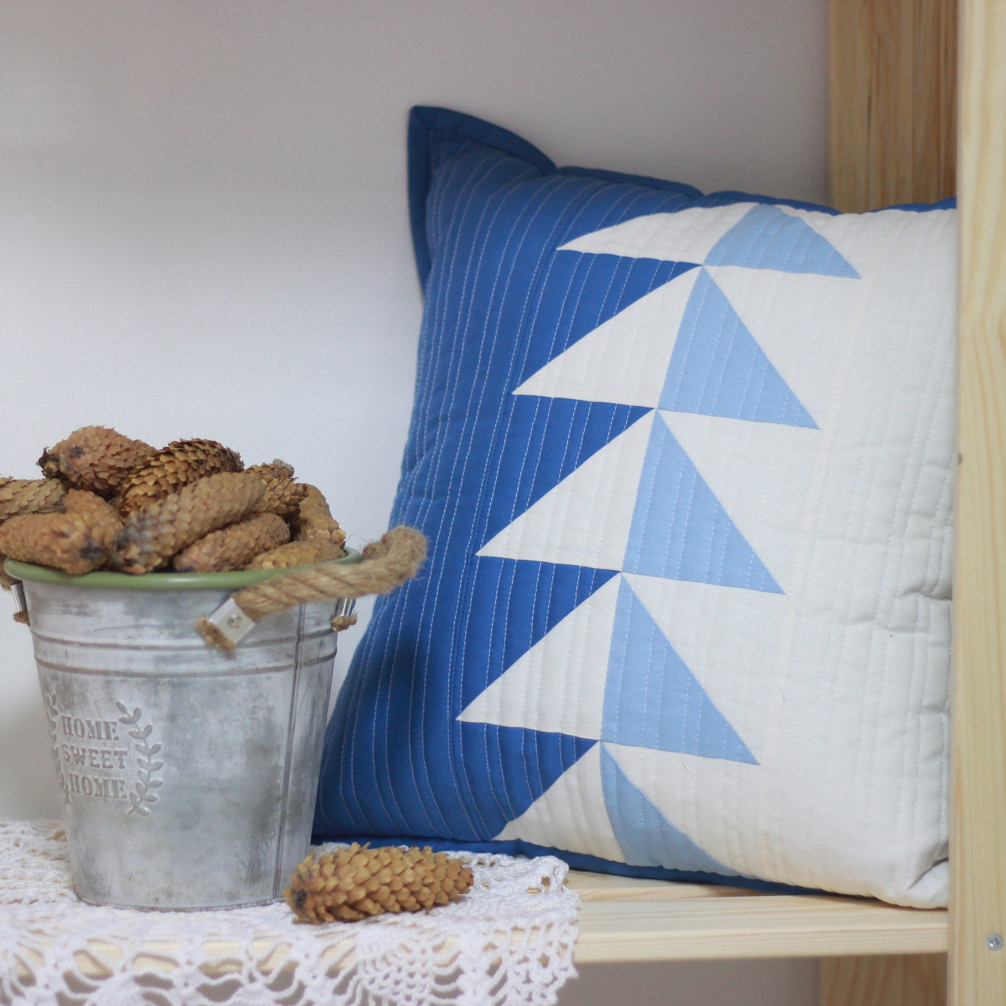 Modern Quilt Pillow Gift For Mom Cottage Quilt BlueandWhite Etsy
