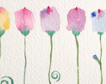 Pastel Floral Original Watercolor, Light Whimsical Flower Artwork, Pink Tulip Painting, Fresh Uplifting Abstract Art, Flower Pattern Design