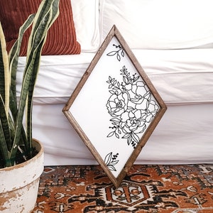 Floral Diamond | Floral Design | Boho Decor | Hippie Decor | MCM | Modern Decor | Bohemian | Wood Sign | Frame | Wall art | Eclectic | Sign