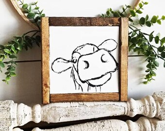 Farmhouse Sign | Cow Sign | Rustic Sign  Farmhouse Decor | Living Room Sign | Kitchen Decor | Modern Farmhouse | Cow Face