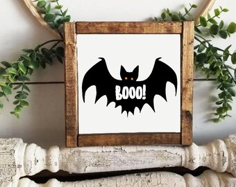 Halloween Sign | Halloween Decor | Bat Sign | Spooky | Trick or Treat | Farmhouse | Boo | October 31 | Fall Decor | Pumpkin | Boho | Sign