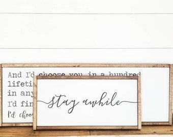 Stay Awhile | Farmhouse Decor | Rustic Decor | Rustic Sign | Rustic | Wood Sign | Framed Sign | Farmstyle| Stay Awhile Sign