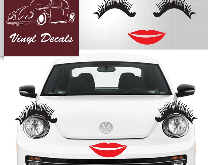 VW Bug Eyelash Decals, Volkswagen Beetle Eyelashes, Cat Automotive