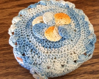 Crocheted Blue Thread Keeper Sewing Pouch with Thread