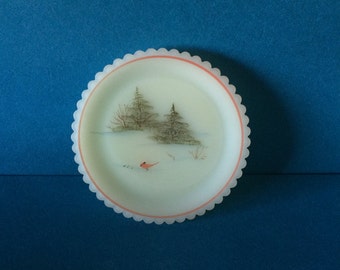 Fenton Custard Glass Artist Series Donna R Mini Plate "Out in the Country" #7615