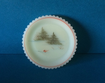 Fenton Custard Glass Artist Series Donna R Mini Plate "Out in the Country" #7615