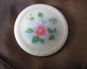 Vintage Round Ceramic Avon Floral Brooch