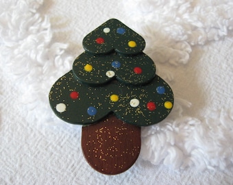 Handmade Painted-Wooden Christmas Tree Pin