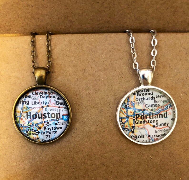 ANY LOCATION map necklace map charm necklace choose your Etsy