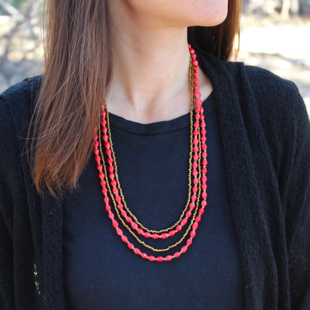 Long red necklace deals