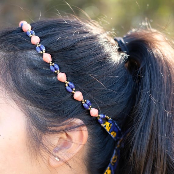Beaded Tie Headband / Adjustable Paper Bead Headband  display picture 3
