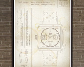 Poster Classic Watch: The Monaco Watch. "Parchment" Print