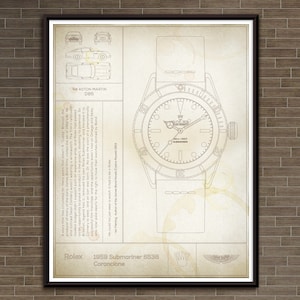 Poster Classic Watch: The Submariner Watch. "Parchment" Print