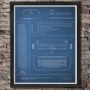 Poster Classic Typewriter: Hunter S. Thompson Typewriter &quot;Blue&quot; Print