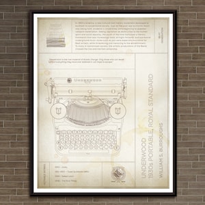 Poster Classic Typewriter: William S. Burroughs, 1930s Portable Royal Standard Typewriter &quot;Parchment&quot; Print