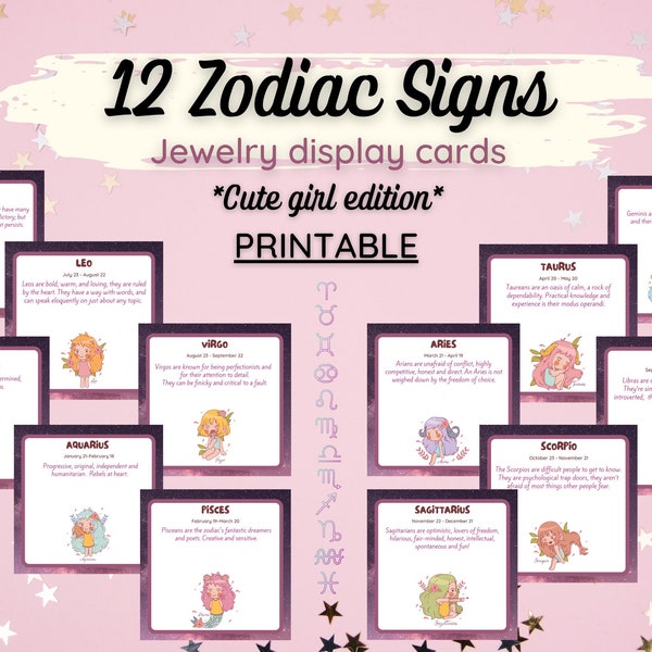 12 Printable Zodiac Jewelry display cards